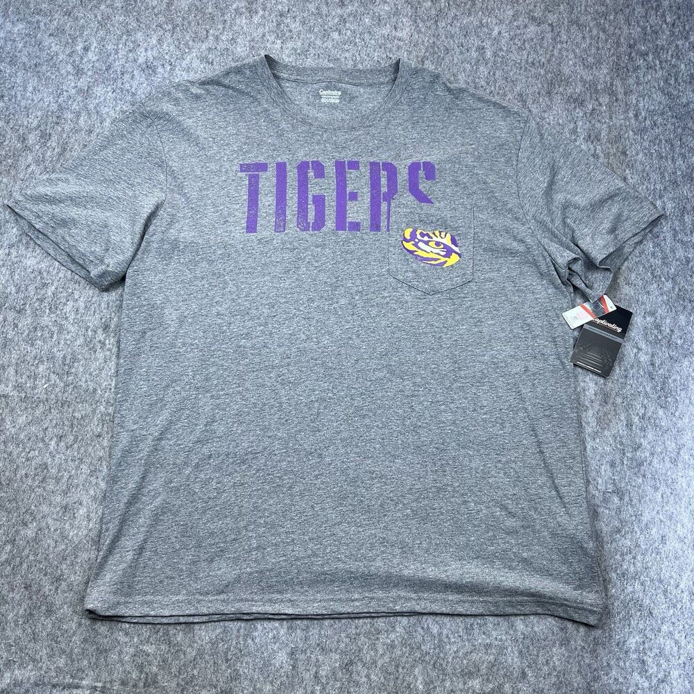 Captivating Men's LSU Tigers Tiger Eye Pocket T-Shirt Gray Short Sleeve Size 2XL